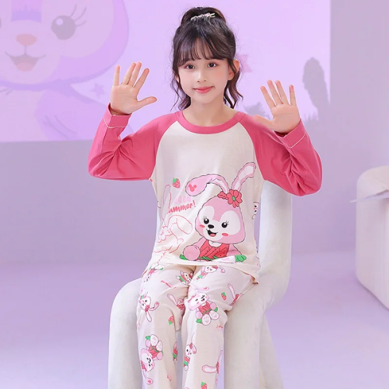 Children's Pajamas Spring and Autumn 2024 New Cotton Long Sleeved Thin Girl's Fashionable Big Kids Home Fury