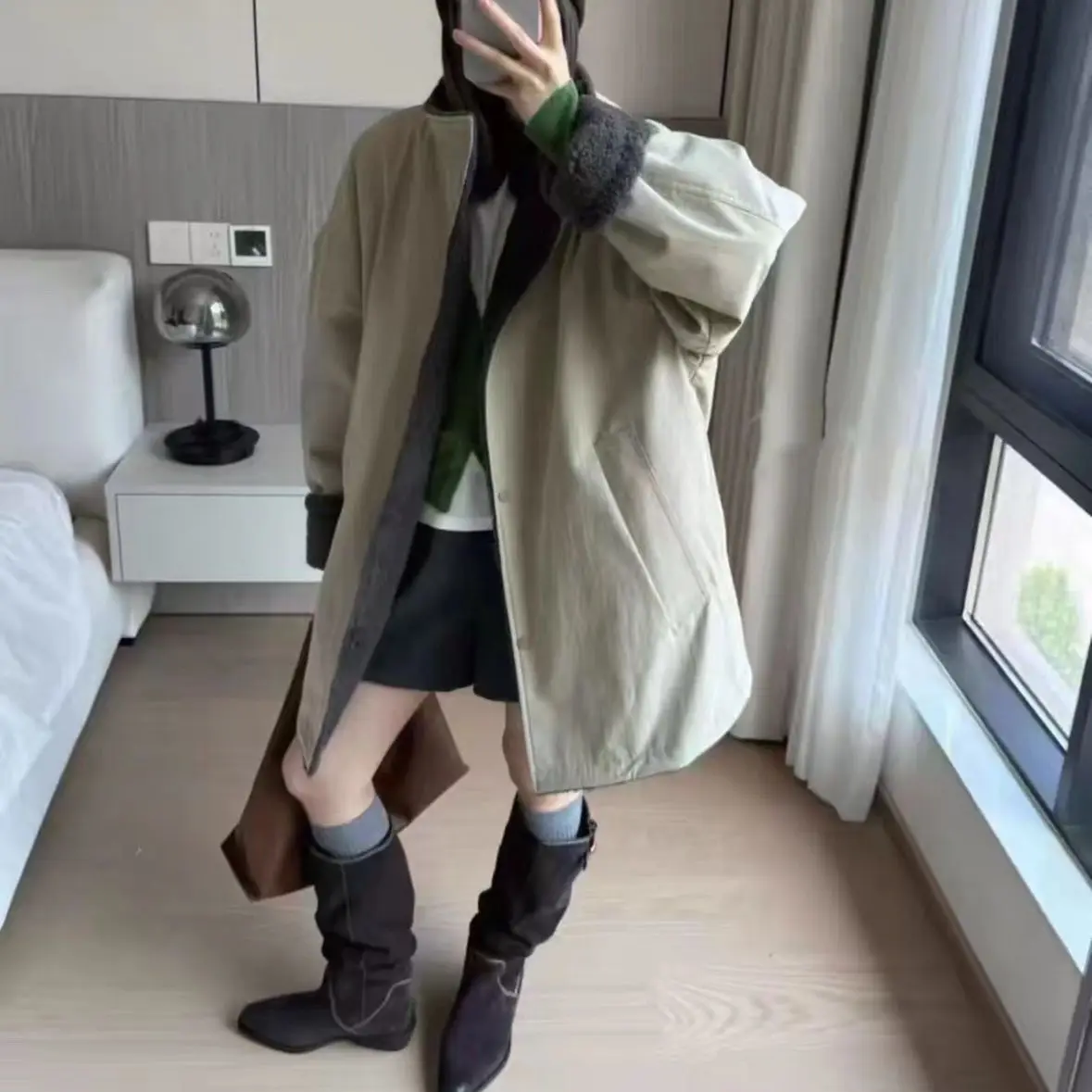 

2025 Autumn and Winter Loose and Thin Thickened Cotton Casual Top Medium and Long Trench Coat