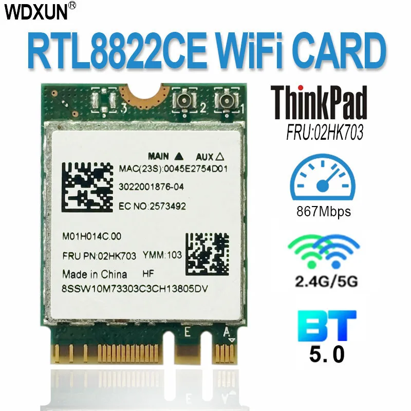 802.11AC RTL8822CE 8822CE wireless WiFi 867Mbps Bluetooth 5.0 NGFF FRU 02HK701 network card For Lenovo E460 E465 E470 E475 E560