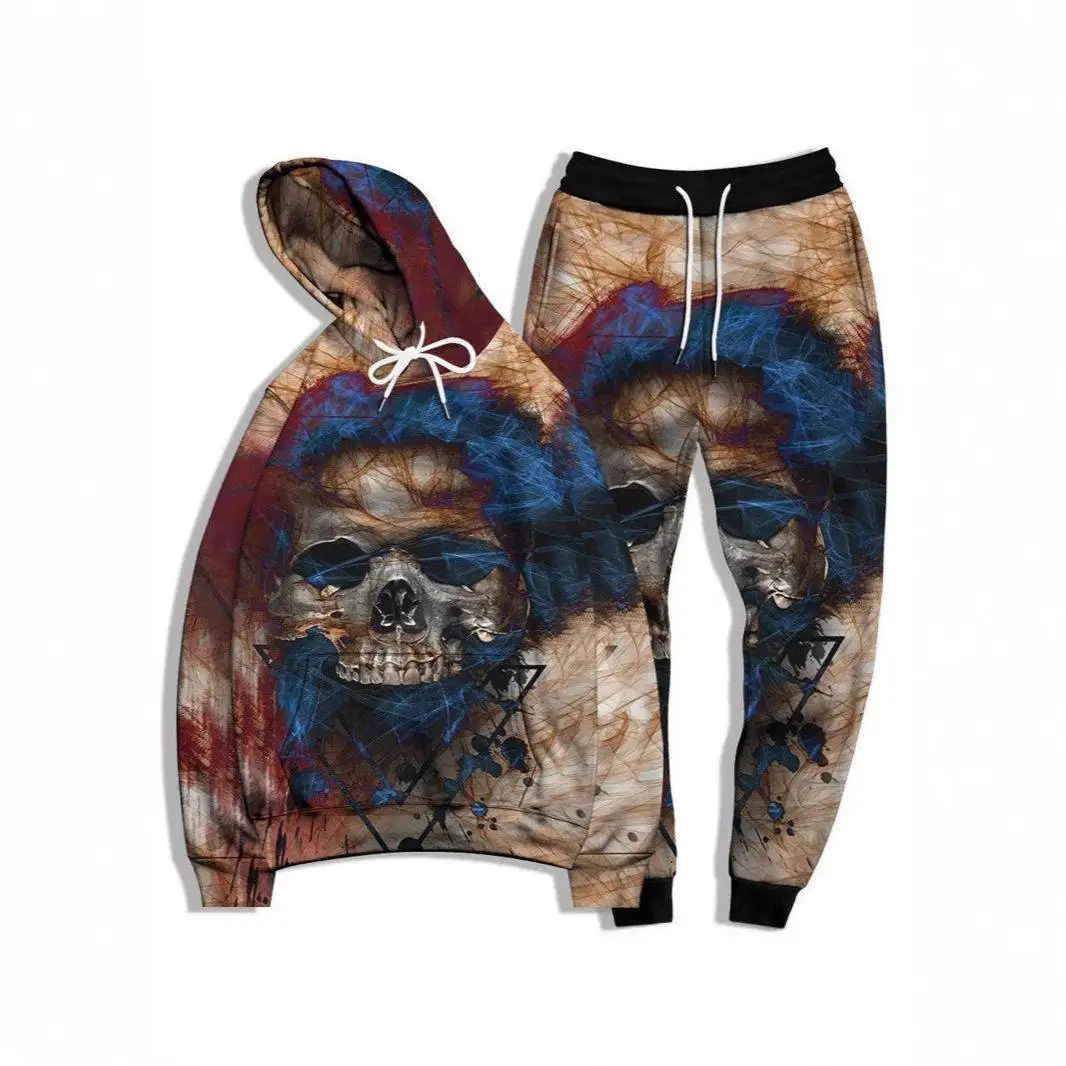 

Halloween Skeleton Print Hoodie Sweatshirt Long Sleeve Crew Neck Set with Long Pants Spring Casual Sportswear for Men