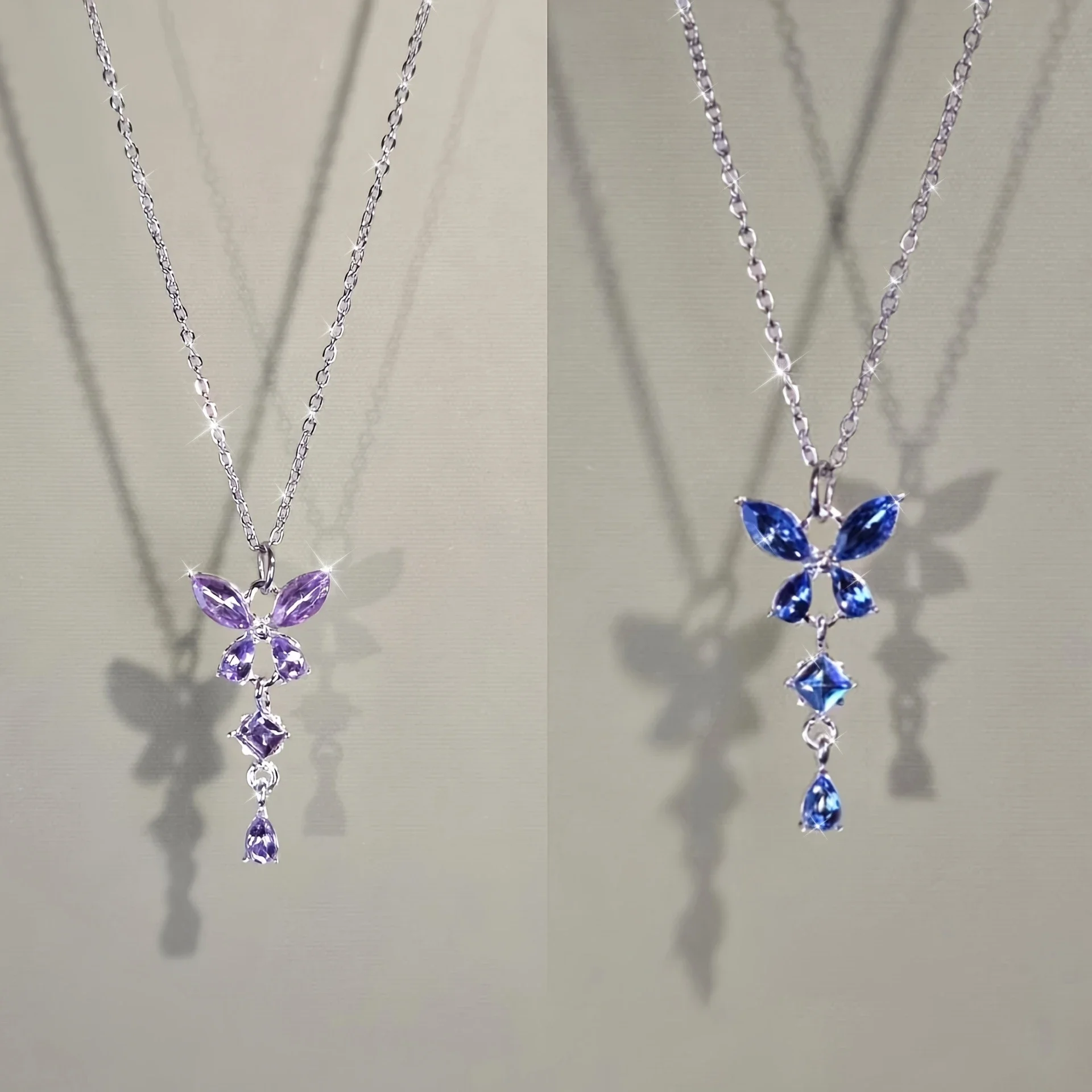 -Purple Pendant Butterfly Necklace, Alloy with Stone Inlay, Elegant and Stylish Light Luxury Design