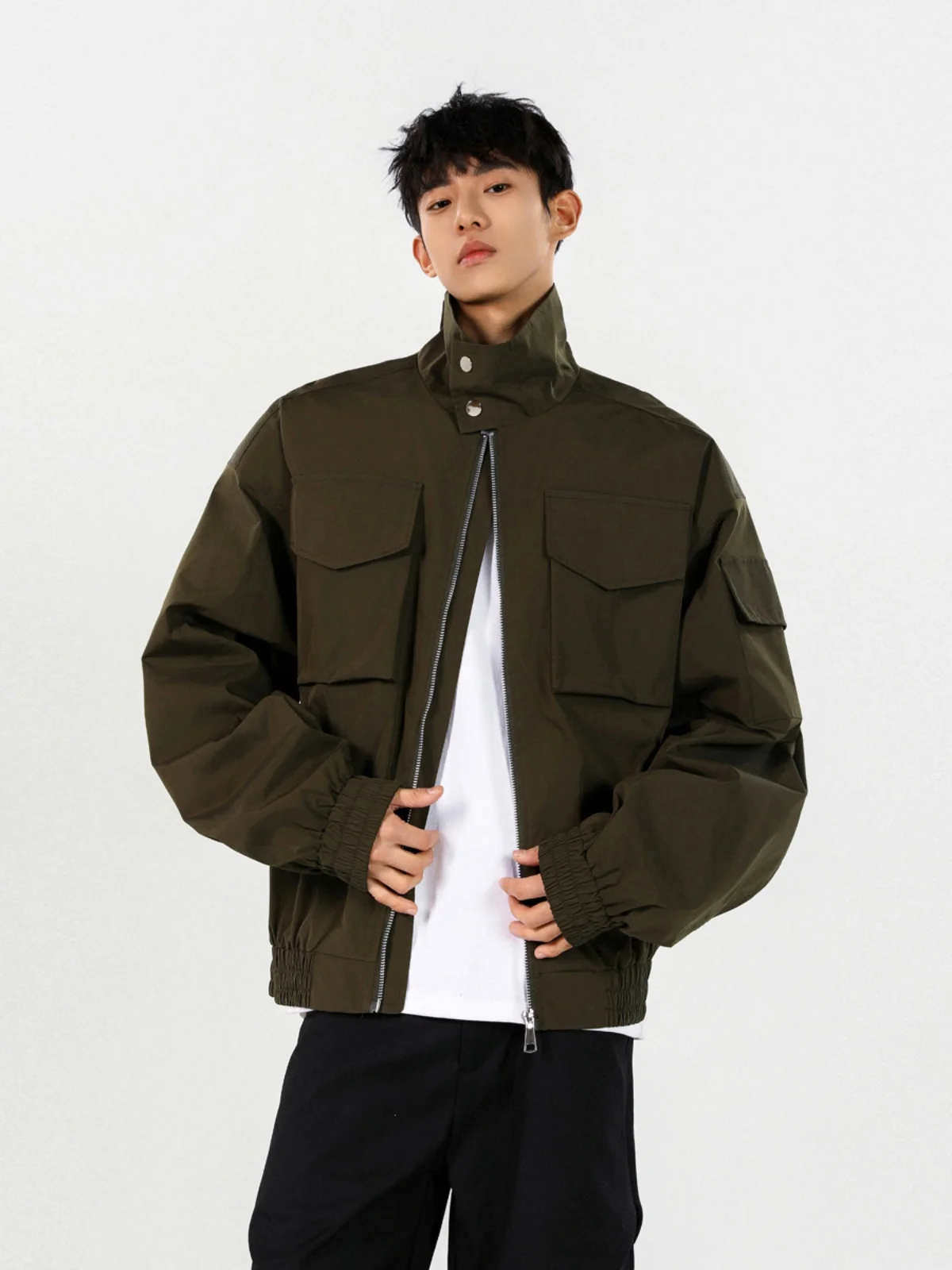 

Military een Bomber Jaet Men's Spring Autumn Lightweight Pilot Coat Stand Collar Workwear oulder Pad Jaet