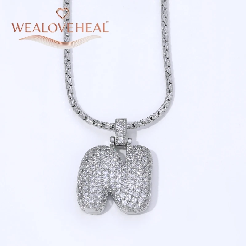 Rhodium-Plattierte A-Z Bubble Initial-Halskette, Puff-Ballon-Buchstaben-Anhänger-Halsketten mit Zirkonia, Hip-Hop-Schmuck-Geschenk für Frauen und Männer – Detail 32