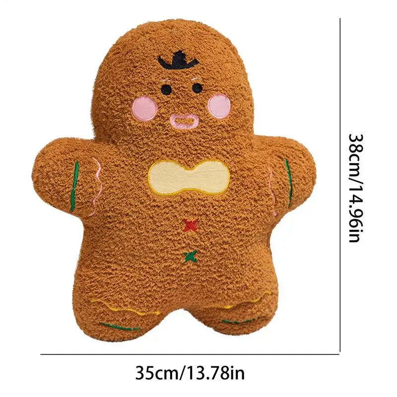 Gingerbread Man Cute Cartoon Christmas Throw Pillow Christmas Plush Soft Gingerbread Man Decor Christmas Decorative Pillows For