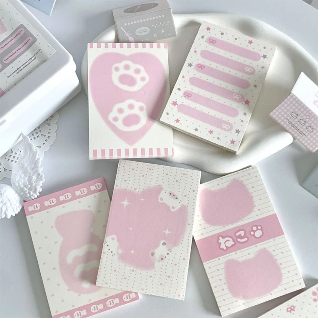 

Kawaii Pink Cat Memo Pad 50 Sheets Cute Paw Print Sticky Notes A7 Size Notepad for Journaling Study Office School Stationery