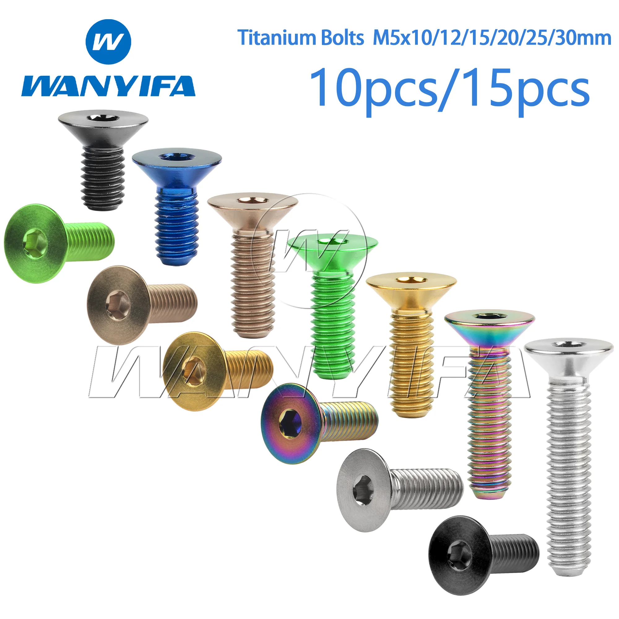 

Wanyifa Titanium Bolt M5x10/12/15/20/25/30mm Flat Countersunk Head Hex Screws for Bicycle Pedals 10pcs/15pcs