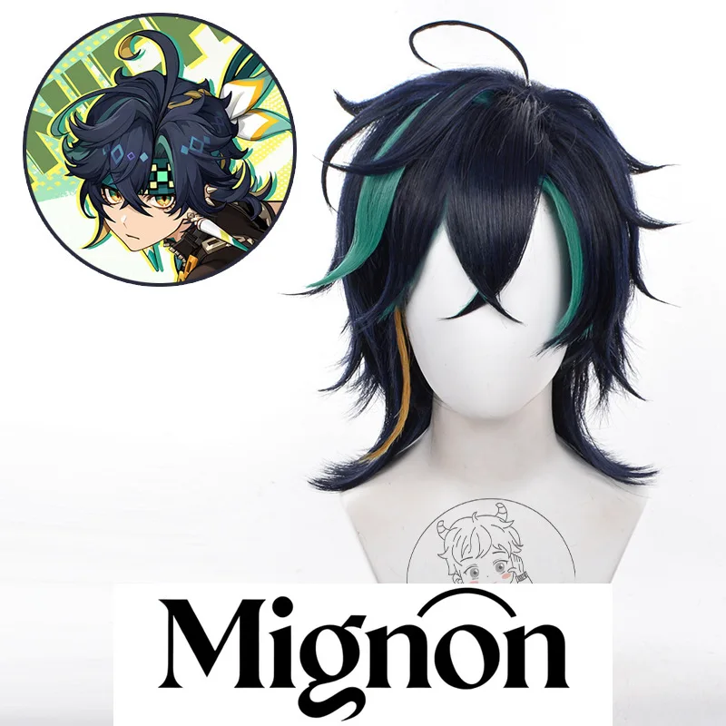 

Genshin Impact Natlan Kinich, парик для косплея, имитация кожи головы, смешанные цвета, мелирование, подарок на Хэллоуин