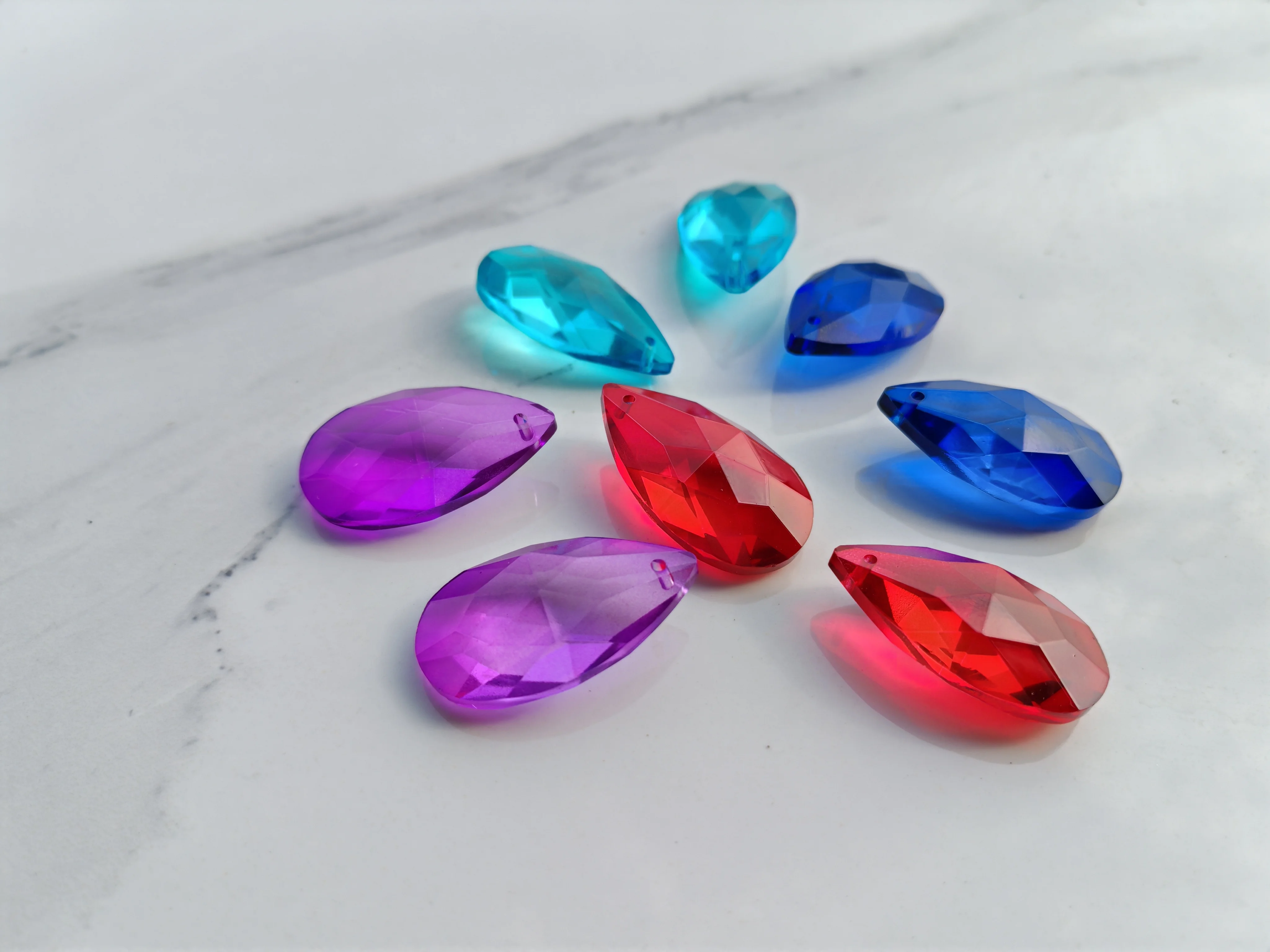 12pcs 38mm K9 Crystal Glass Teardrop Beads for Chandelier Lamp Prisms, DIY Pendant Jewelry Hanging Decoration Parts - Colorful