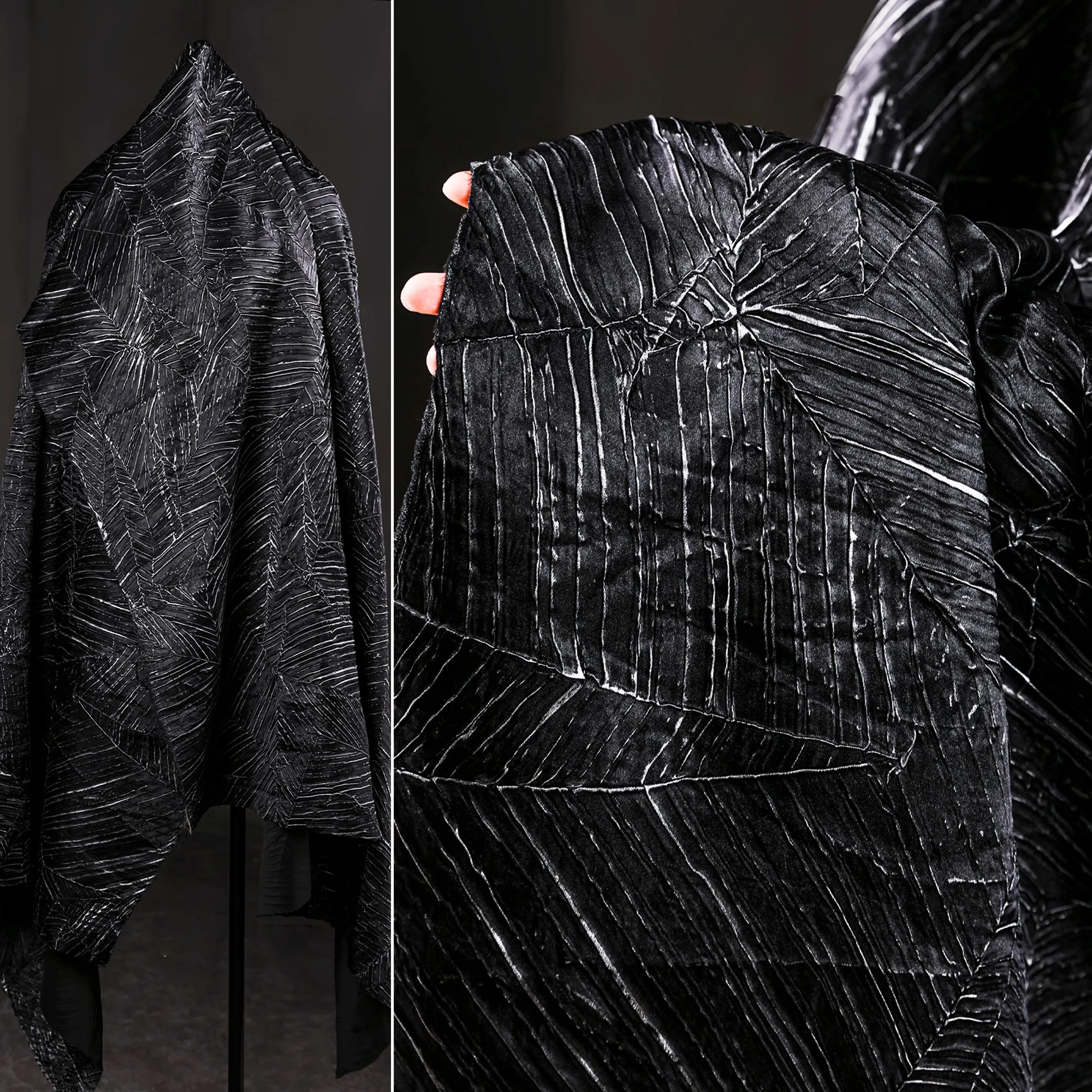 

Black do old imitation leather crackle fabric creative coating Heavy industry vintage pretty wide reclaimed clothing designer fa