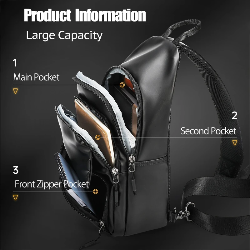 Waterproof Men's Chest Sling Bag Lightweight Crossbody Bag with Anti-Theft Pocket, Travel Shoulder Backpack for Daily Outdoor