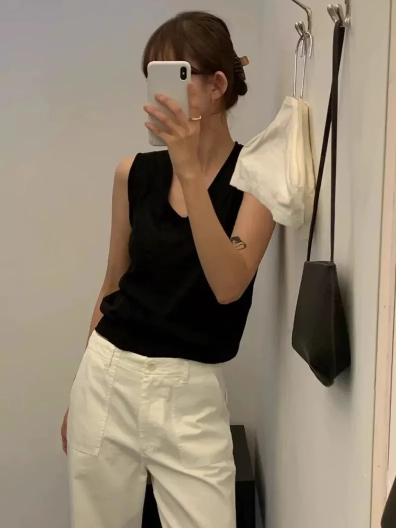 

Slimming V-Ne Knitted Vest Paper Thin Summer Women's Faion Breathable Svel Top Ci Walk Casual Wear Outerwear