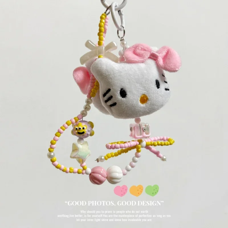 New Sanrio Hello Kitty Summer Doll Toy Pendant Keychain Kawaii Women Mobile Phone Hanging Chain Anime Children Bags Keyring Gift