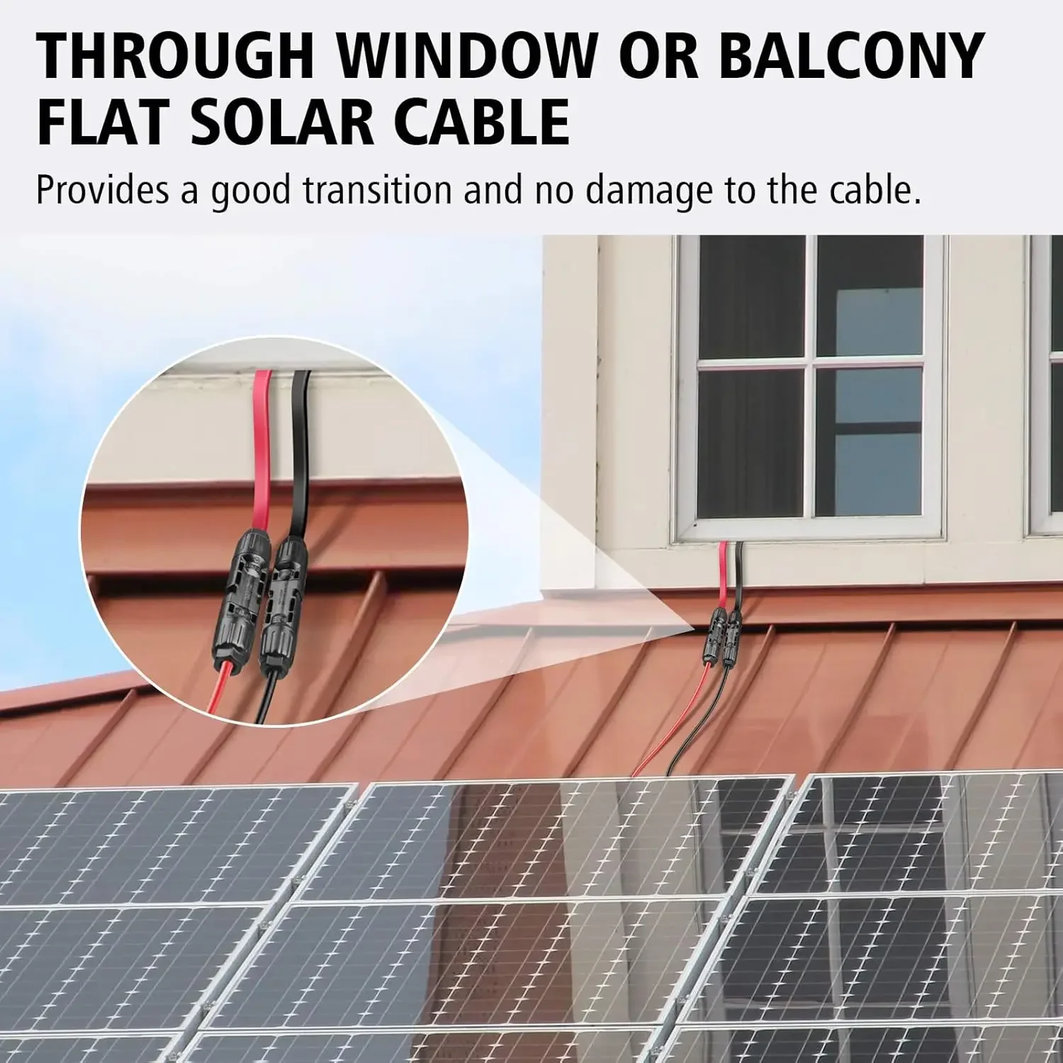 JMUYTOP 12AWG Window Pass Through Solar Panel extension Cable flat wire For Zendure/ecoflow/Anker balcony power plant image 2