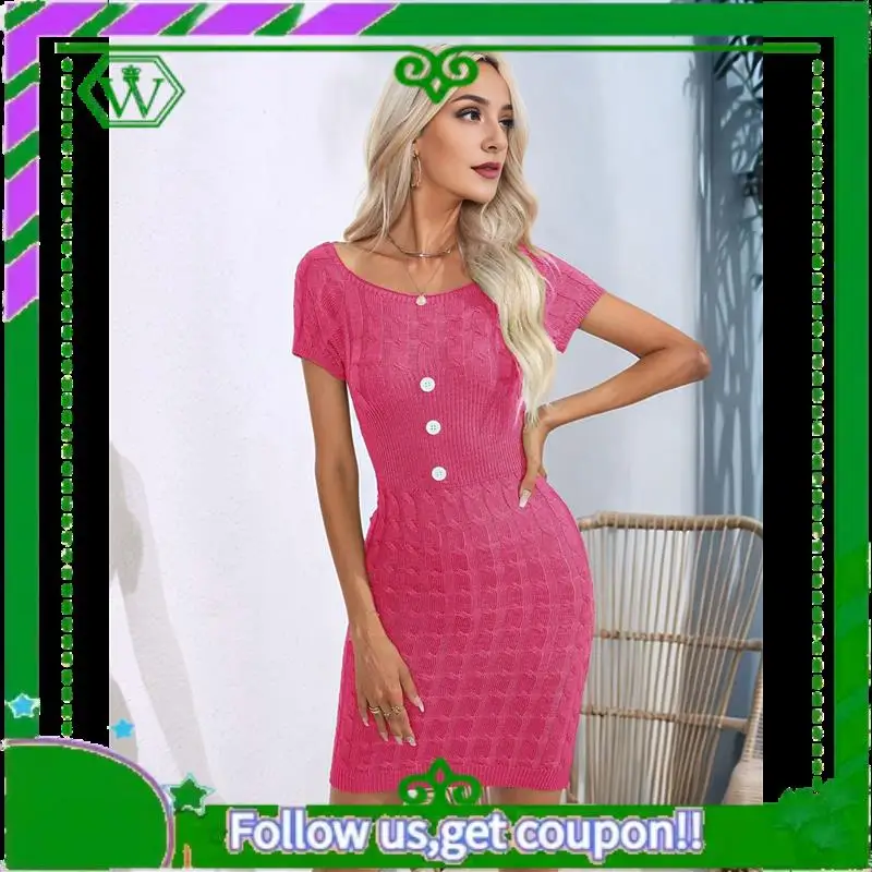 A18P-ผู้หญิงฤดูร้อนสบายๆถักชุดแขนสั้น Crewneck SLIM FIT T เสื้อชุดบอดี้คอน