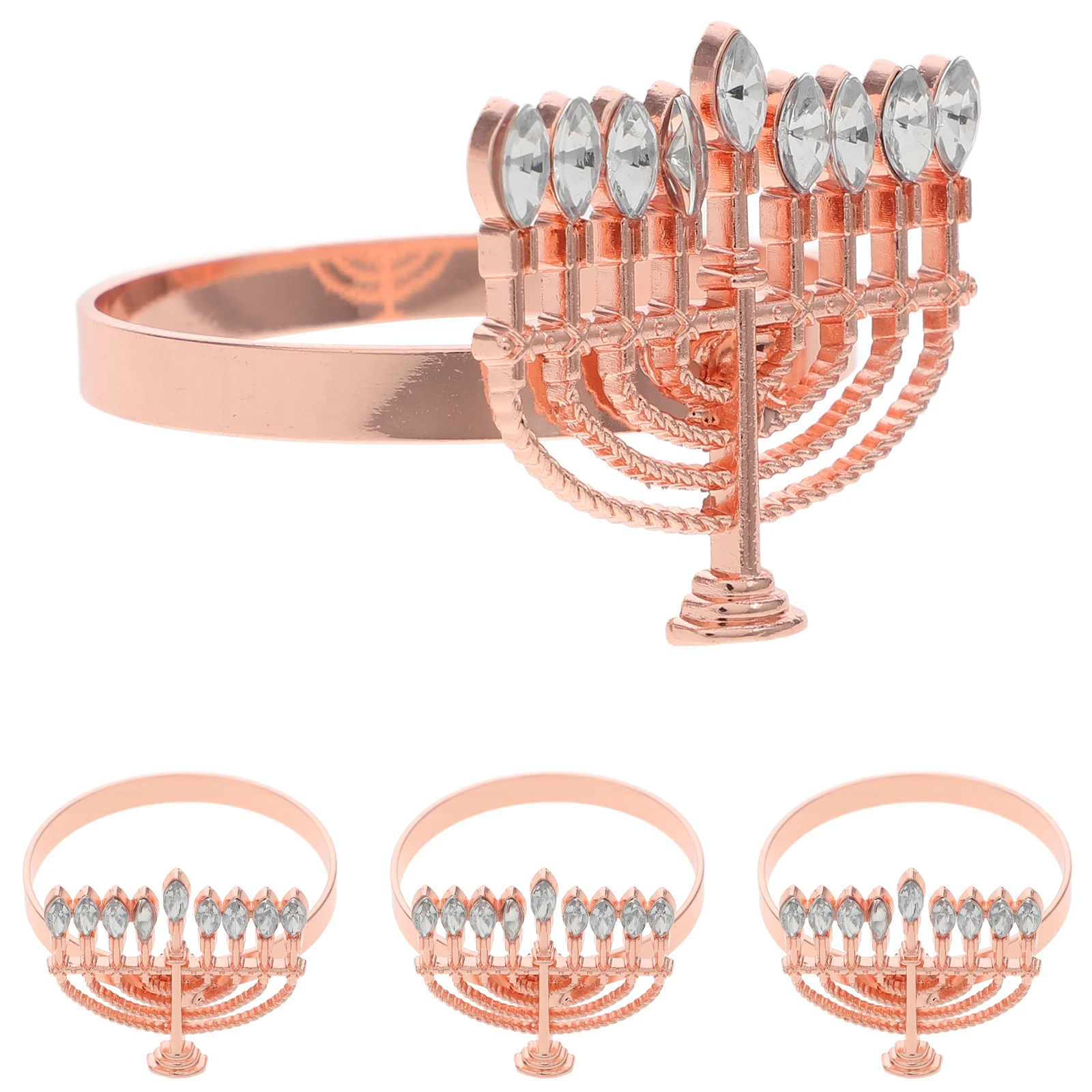 

4Pcs Napkin Rings Alloy Reusable Hanukkah Menorah Design Elegant Wear-Resistant Table Accessories for Formal Dinner Party