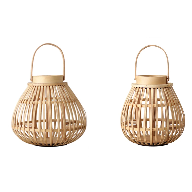 

Hanging Lantern Bamboo Woven Candlestick Decorative Candleholder Garden Decor Natural Hollow Handle Candle Holders