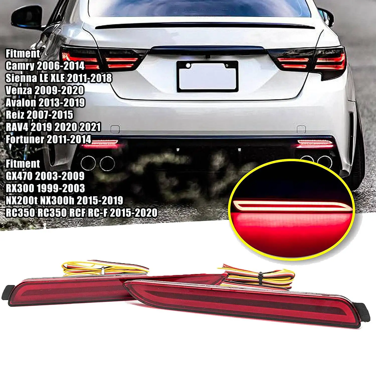 For Toyota Camry Sienna Avalon RAV4 Wish Fortuner LED Rear Bumper Fog Light Tail Brake Stop Light Reflector Driving Lamp