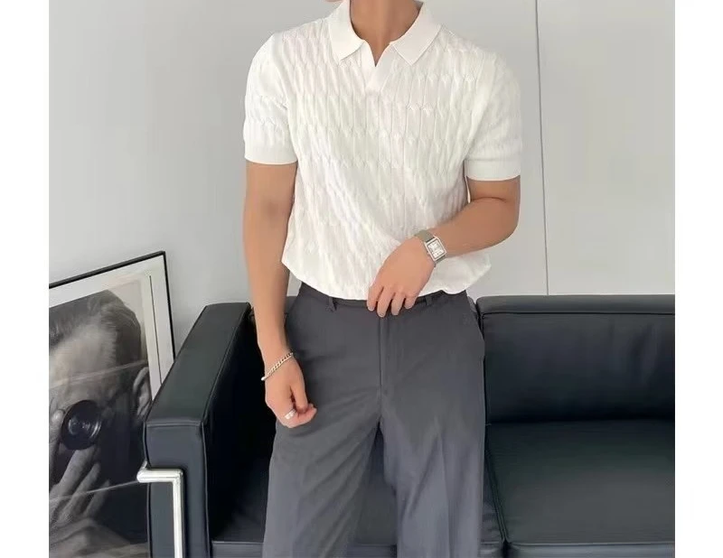 Summer Men's Knitted Short-sleeved Polo Shirt Slim Solid Color Ice Silk Lapel T-shirt