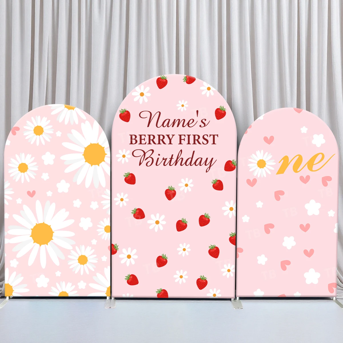 

TB Daisy Flower Pink Love Arch Backdrop Cover Girl Birthday Party Custom Baby Shower Photography Background Decor Elastic Fabric