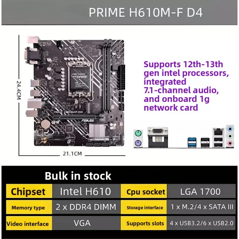 Placa base ASUS PRIME H610M-F D4, 98% nueva, H610 LGA1700 mATX DDR4, para oficina, estable, confiable, suave, segura, 100% probada