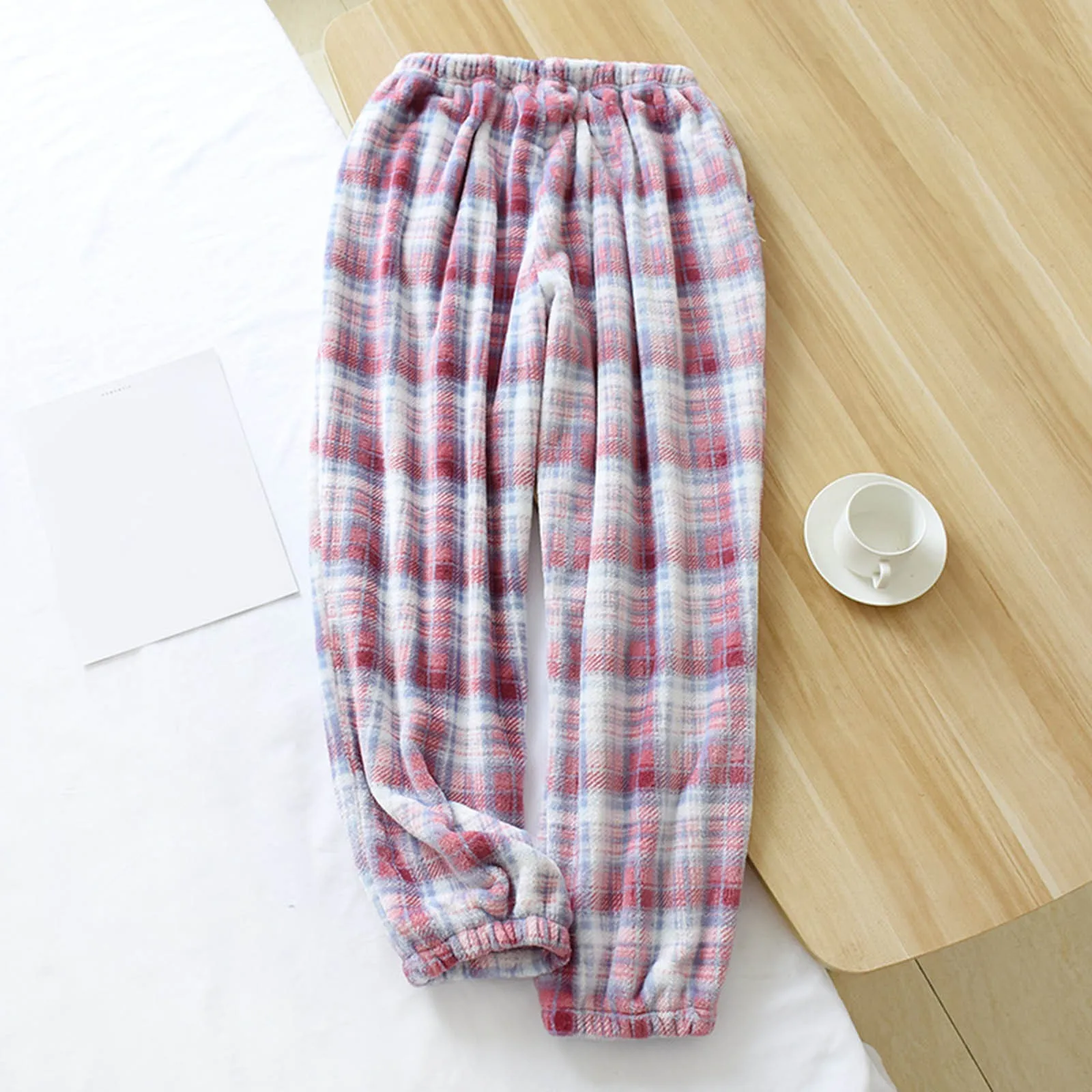 Pajama Pants Women\'s Autumn and Winter Trousers Couple Warm Pants Thickened Loose Warm Beam Feet Flannel Men\'s Home Pants