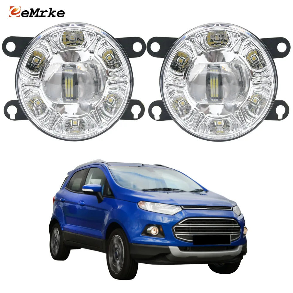 Led Fog Lights Assembly for Ford EcoSport 2013-2018 Car PTF with Clear Lens White DRL Front Daytime Running Fog Driving Lamp