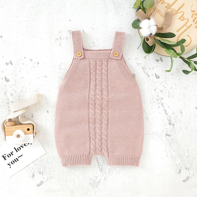 Newborn Baby Romper Knitted Sleeveless Infant Girls Boys Suspenders Solid 0-18M Toddler Kid Clothing One Piece Overalls Playsuit