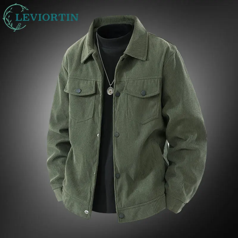 

Men's Thin Corduroy Jacket Spring and Autumn Turn-down Collar Button Down Workwear Jacket Middle-aged Business Casual Outerwear
