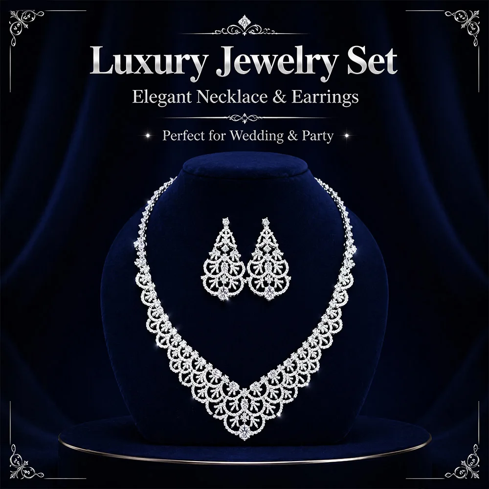 

2PCS Luxury Full Jewelry Set for Women Fashion CZ Cubic Zirconia Wedding Party Accessory Dubai Style
