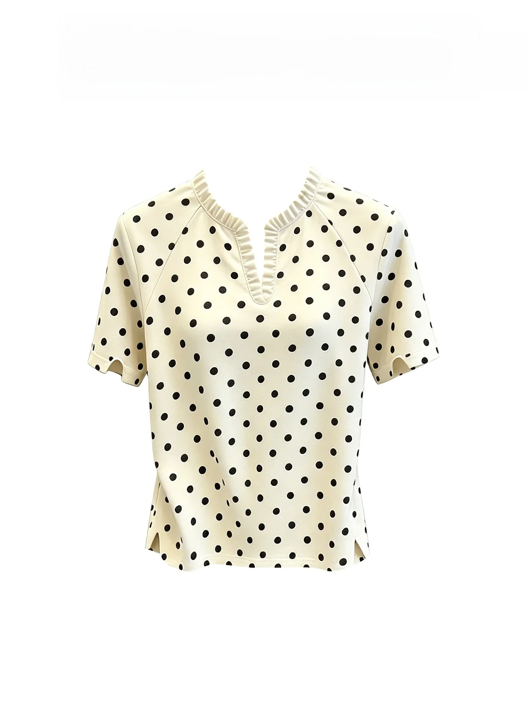 Unique Polka Dot Ruffle Sleeve Short Sleeve Summer New Fashion Slimming Top Increases Youthfulness Universal Fit Commute Style