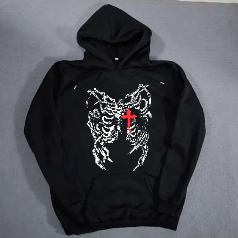 

Fashion Creative Skull Pattern Print Hoodie Women Long Sleeve Casual Loose Hooded Pullover Harajuku Y2K Goth Clothes Sweatshirts