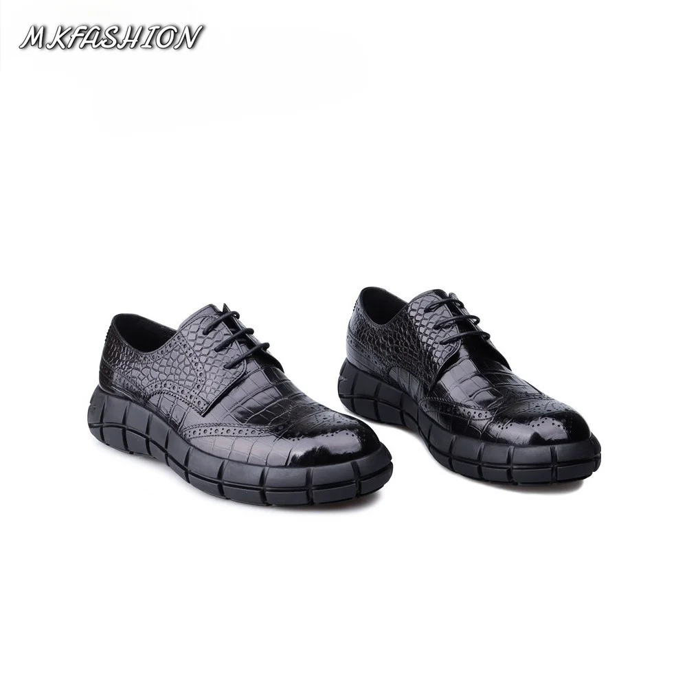 Men Brogue Dress Shoes Business Leather Crocodile Texture Thick Bottom Casual Oxfords