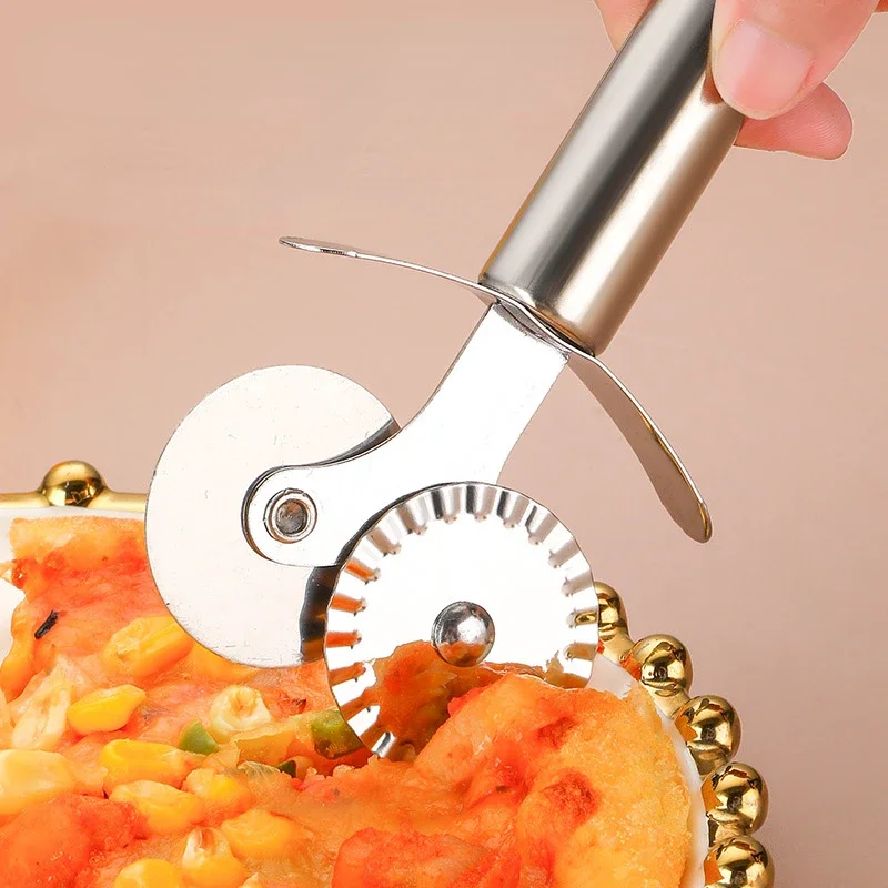 Cortador de rodillo de Pizza de acero inoxidable, cuchillo de Pizza, pala para Crepes de pastel, cortador de onda redonda multifunción, ruedas de cocina, herramientas para hornear Pizza