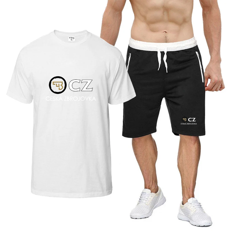 2025 CZ Ceska Zbrojovka Print Summer Men's New Eight-color Short-sleeved Set Lightweight Thin T-shirt + Sports Pants Suit