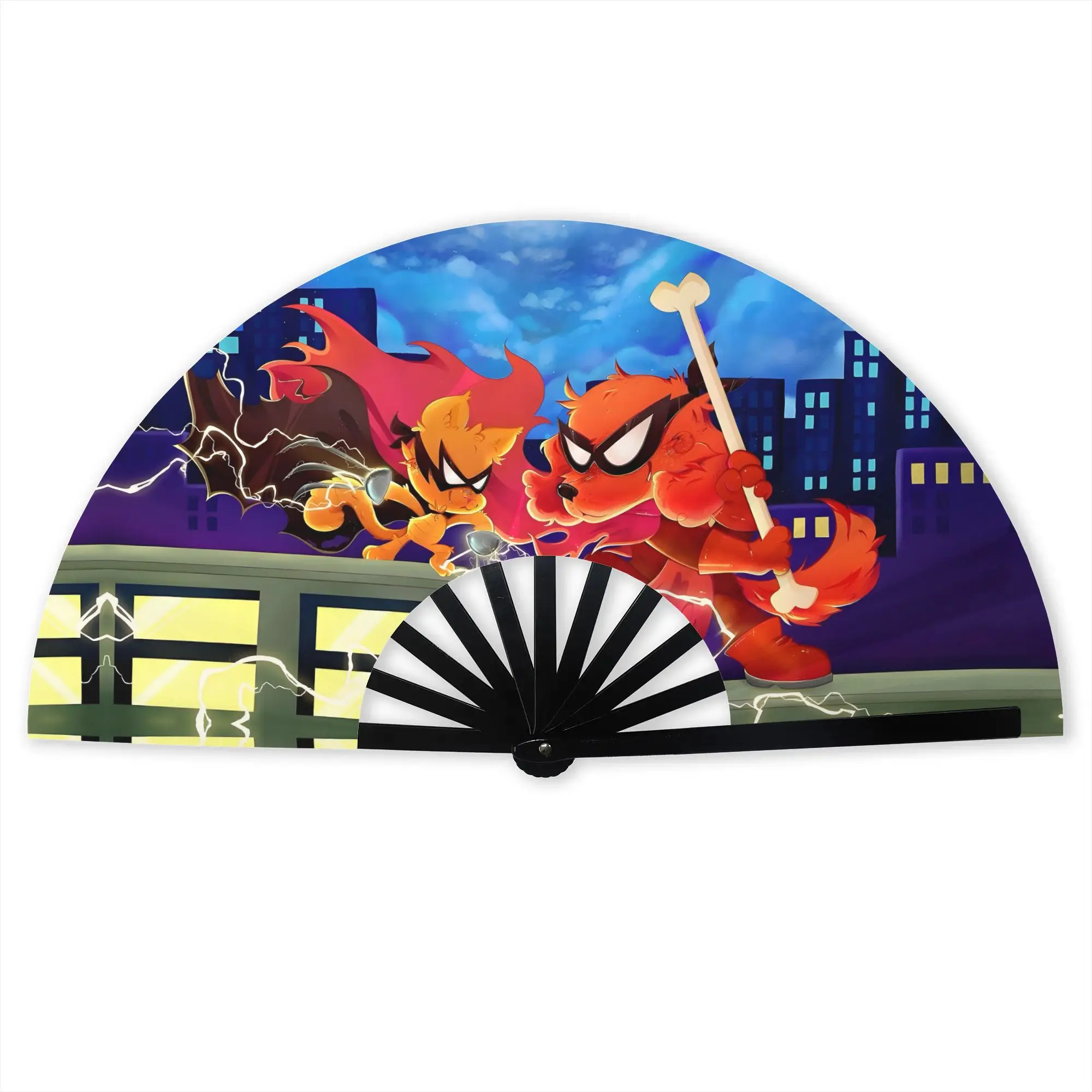 Red Evil D-Dogman Stylish Hand Fan Unisex Cat Kid Lightning  Printed Polyester Fan Trendy For Dancing Gift