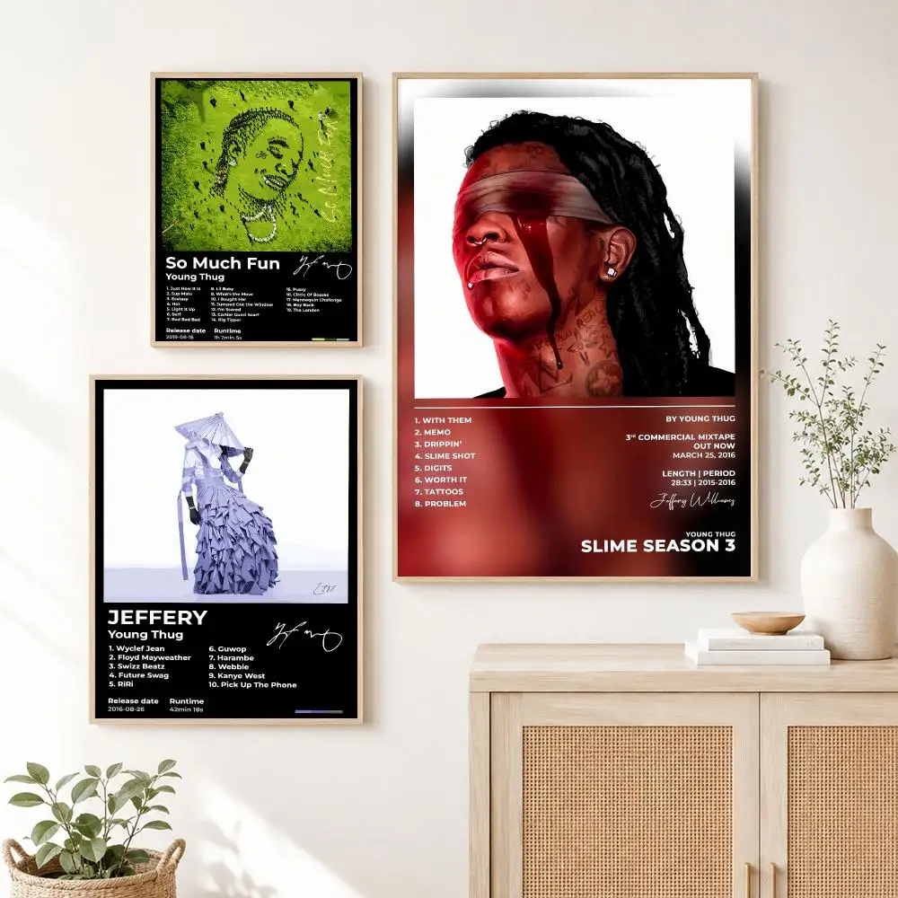 Pop Singer Y-Young Thug Poster Self Adhesive Wall Art Decor for Bedroom Living Room Office Home Decor Gift