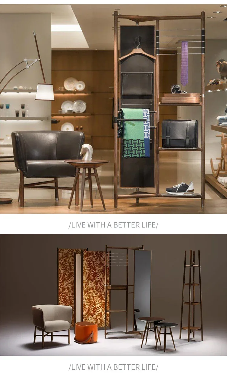 

FFFFDesigner Modern Simple Walnut Bedroom Floor-to-ceiling Home Coat Rack Solid Wood Storage Rack