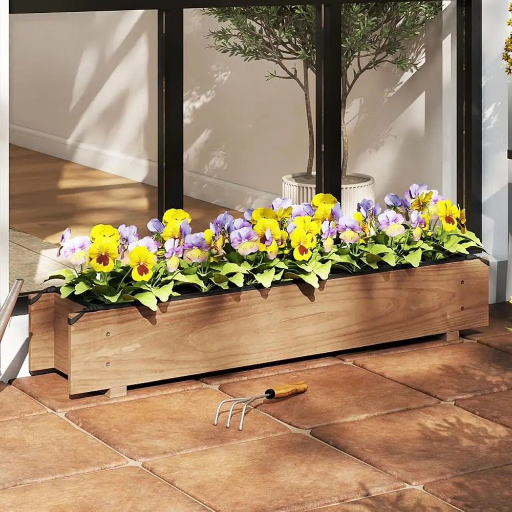 

Приподнятая грядка для сада, 36 x 7 x 6.5 футов, деревянный ящик-кашпо с дренажем, водостойкий, декоративный уличный контейнер для фруктов и овощей
