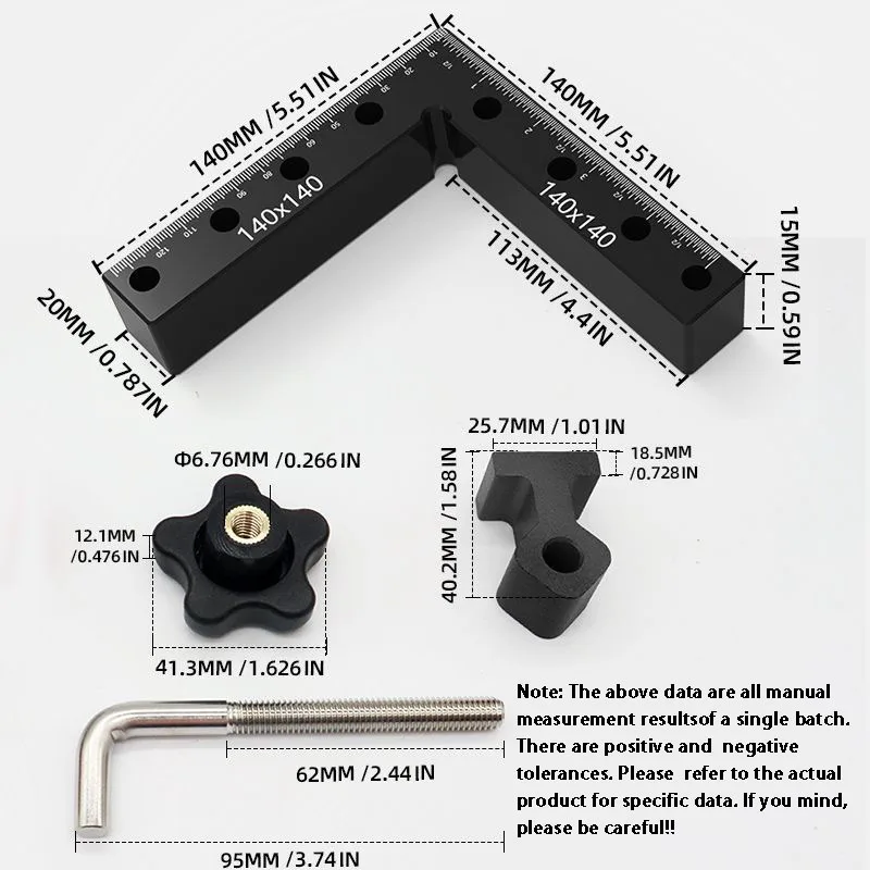 Puzzle per la lavorazione del legno Righello quadrato fisso per la lavorazione del legno Righello a L Strumento puzzle per localizzazione ad angolo retto in lega di alluminio
