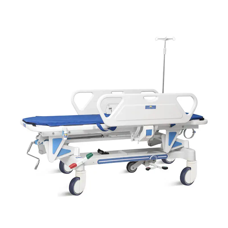 Single crank multi-function adjustable medical stretcher hospital first aid manual patient transport trolley