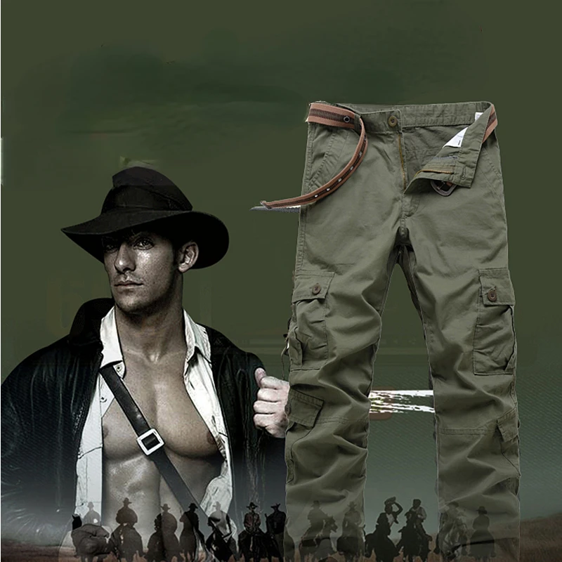 Militarily Tactics Multiple Pockets Cargo Pants Men Large Size Joggers Pants Trouser Loose Outdoor Army Buttons Streetwear New