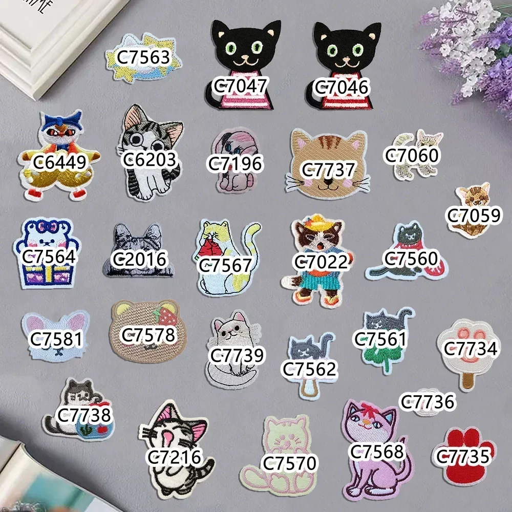 Single sale 1 pcs cartoon cat embroidered patch hot melt adhesive ironing can sew decorative clothing accessories patch