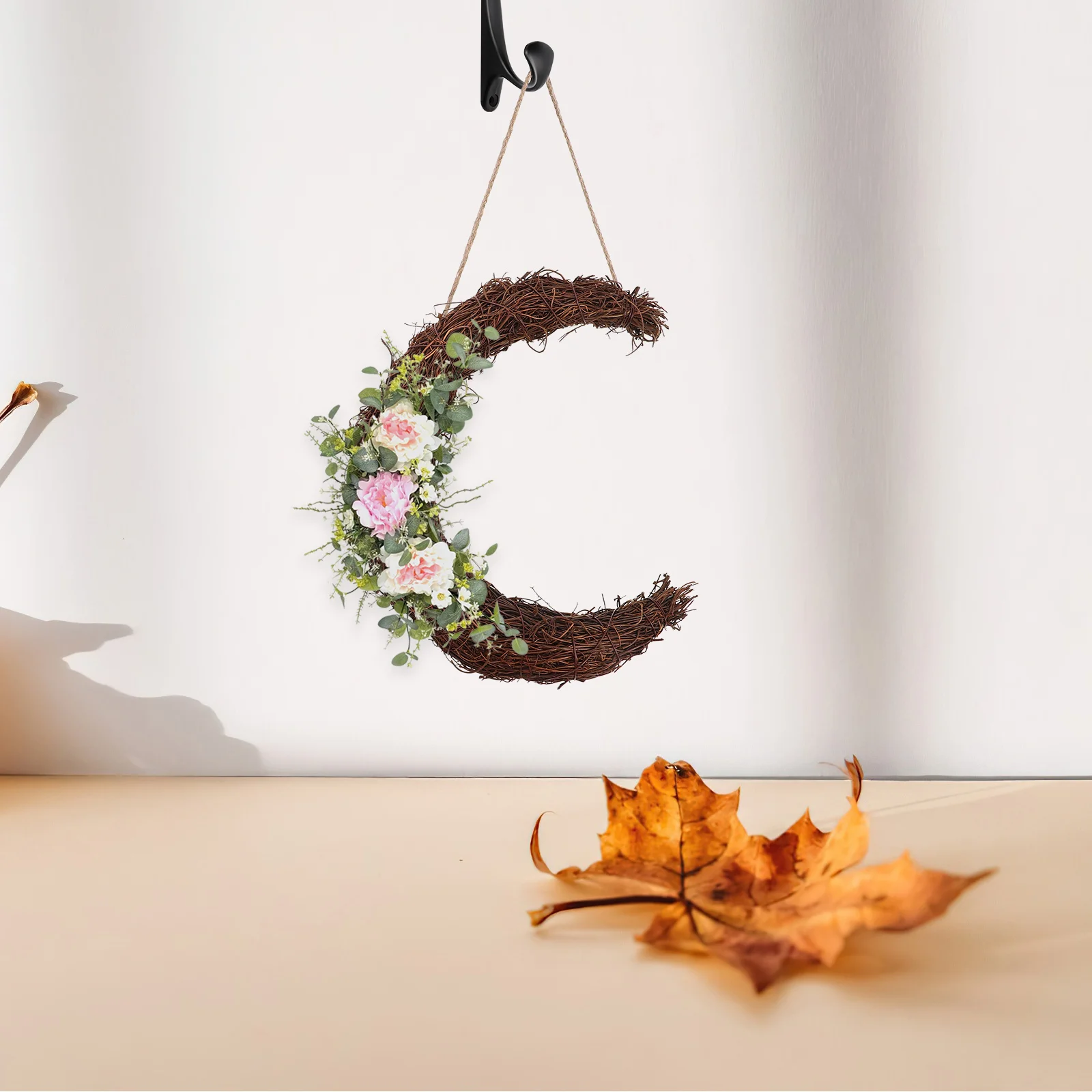 

2pcs Rattan Moon Frame Grapevine Twig Wreath Diy Craft Wedding Party Decorative Vine Wreath Home Decoration Supplies Wall