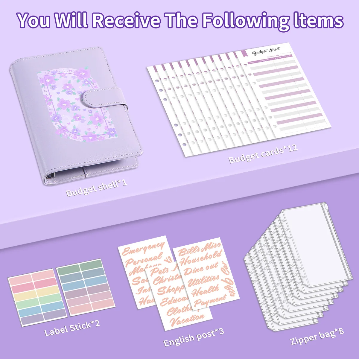 New Budget Binder with Zipper Envelopes, A6 Money Saving Binder Cash Envelopes for Budgeting, PU Leather Planner Money Organizer