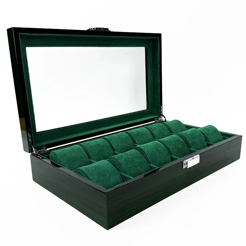 Wooden Watch Box Luxury 12 Slot Collection Watches Supplies Transparent Windows Watch Display Boxes Baking Paint Showcase Case