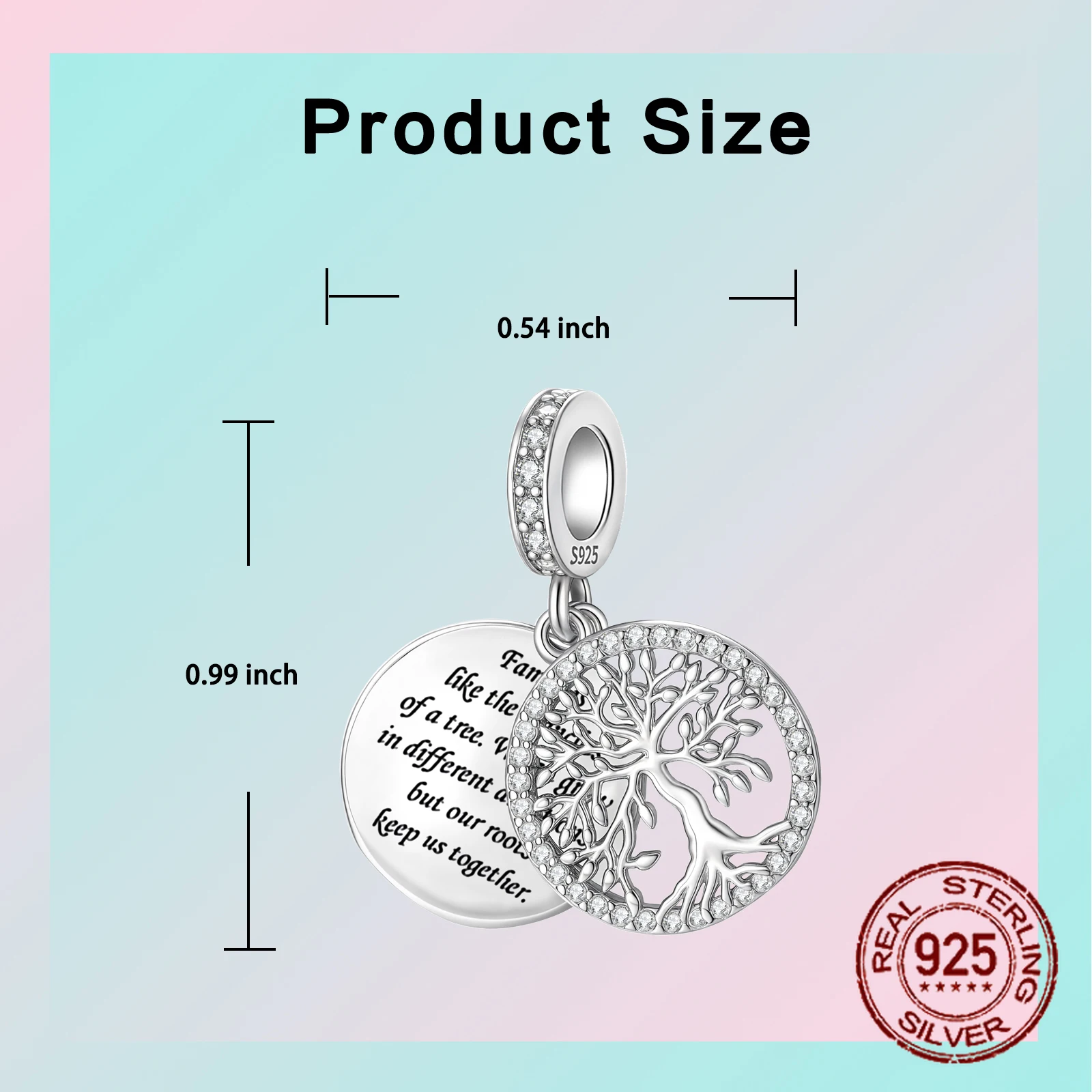 925 스털링 실버 솔리드 컬러 라운드 생명의 나무 매력 비즈 맞는 원래 팔찌 DIY 쥬얼리 펜던트 여성을위한 매달려 선물