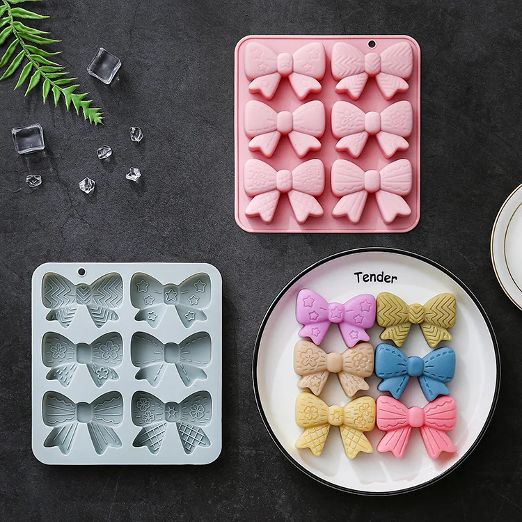 

6-hole Different Bow-shaped Silicone Mold Handmade Soapstone Plaster Resin Molds Fondant Cake Chocolate Mould Baking Accessories