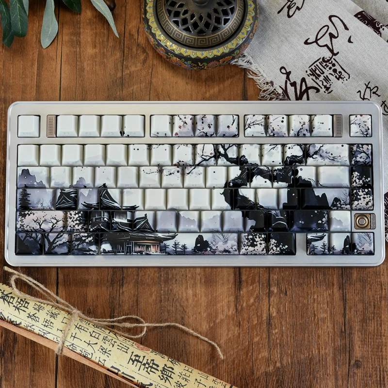水墨画キーキャップチェリー 130 キー PBT ダブルショット半透明職人キーキャップセット MX スイッチメカニカルキーボード