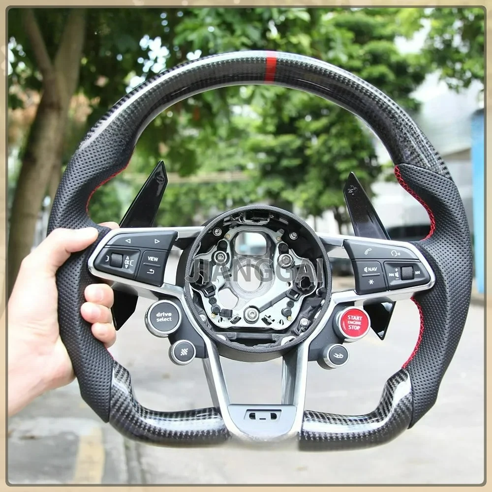 

Руль из углеродного волокна для Audi R8 TT TTS 2016-2023, спортивное гоночное колесо с кнопками, накладка на переключение передач, кнопки со звездами