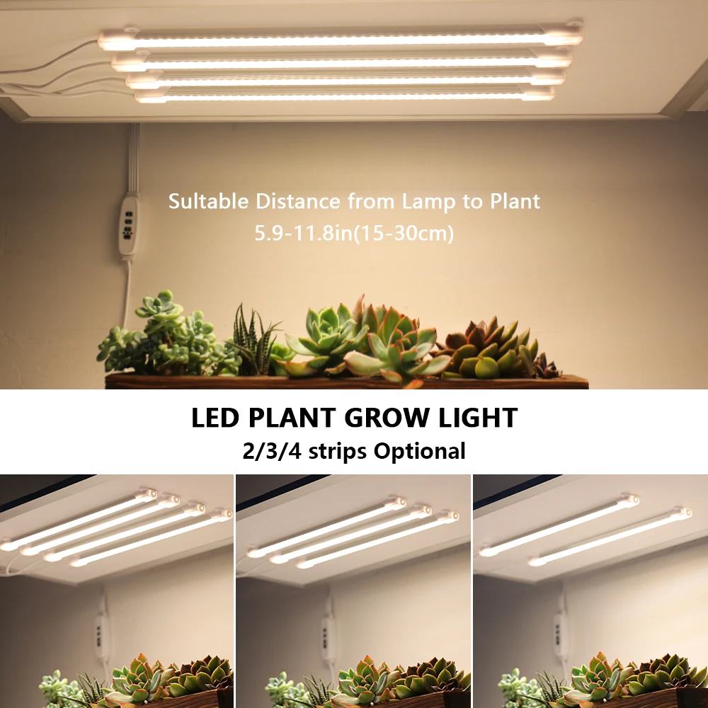 LED Grow Light Strips para plantas de interior, USB Full Spectrum Phyto Lamp, temporizador regulável, lâmpada hidropônica, flor de estufa, 220V, 2, 3, 4